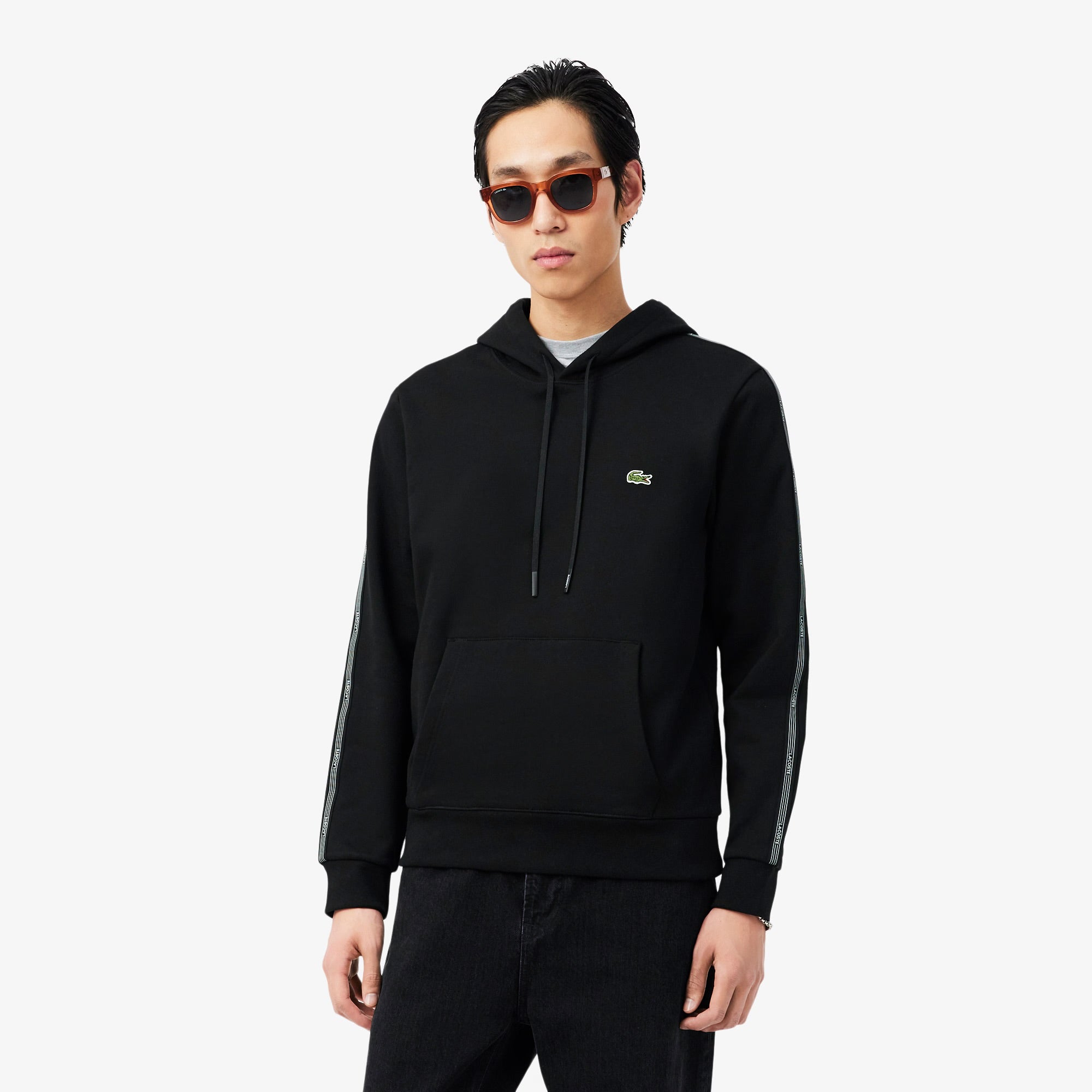 Buzo Lacoste Stripe Zipped Negro