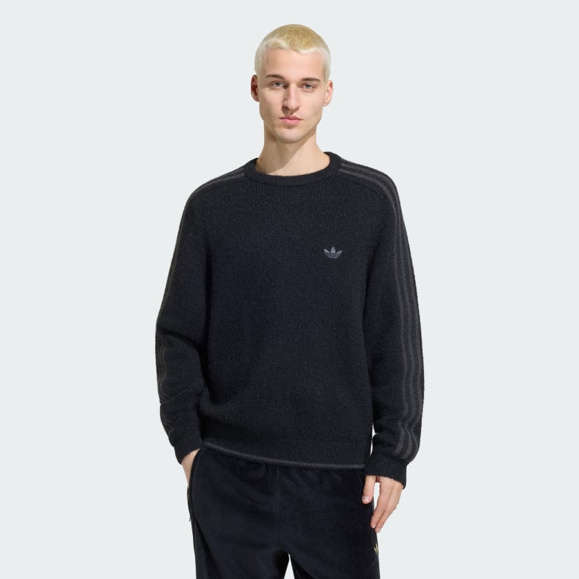 Buzo Adidas Stripes Fluffy Knit Crew Jumper Black