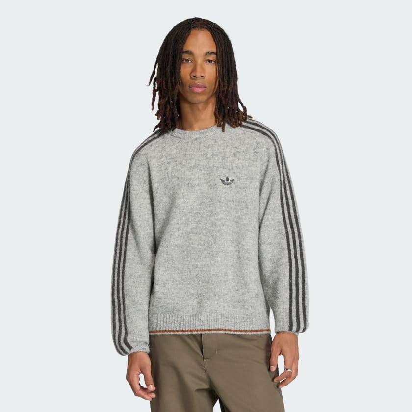 Buzo Adidas Stripes Fluffy Knit Crew Jumper Grey