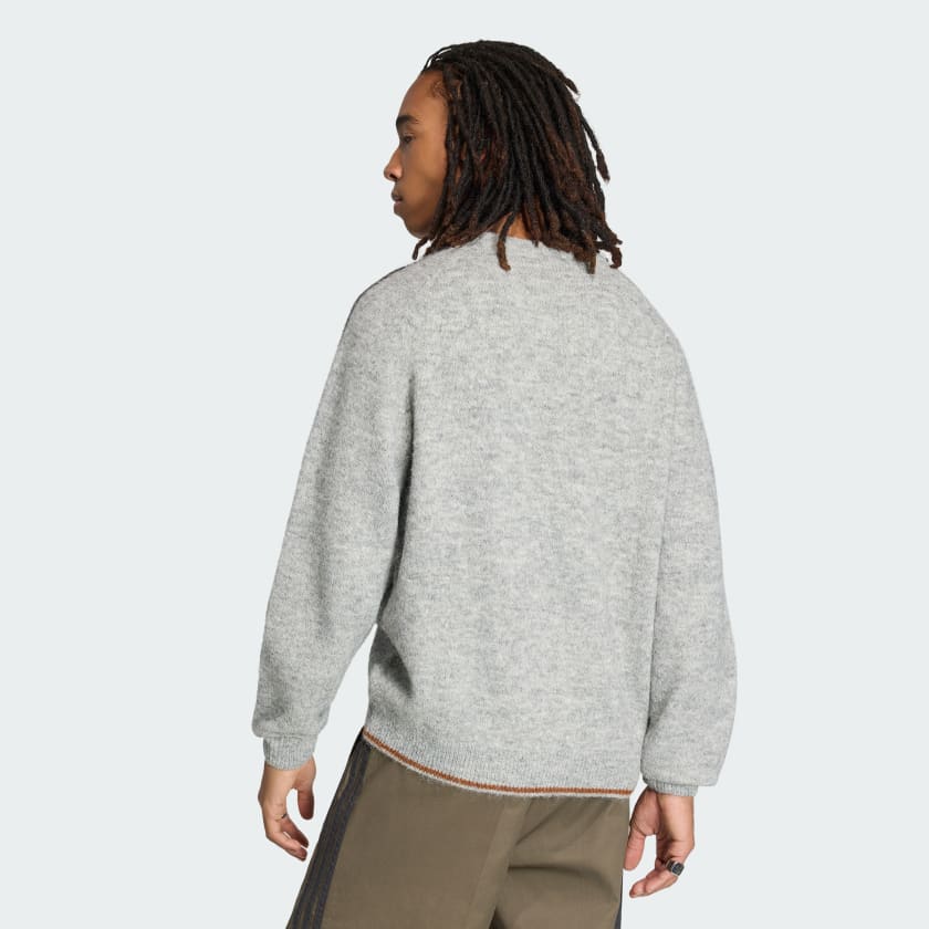 Buzo Adidas Stripes Fluffy Knit Crew Jumper Grey