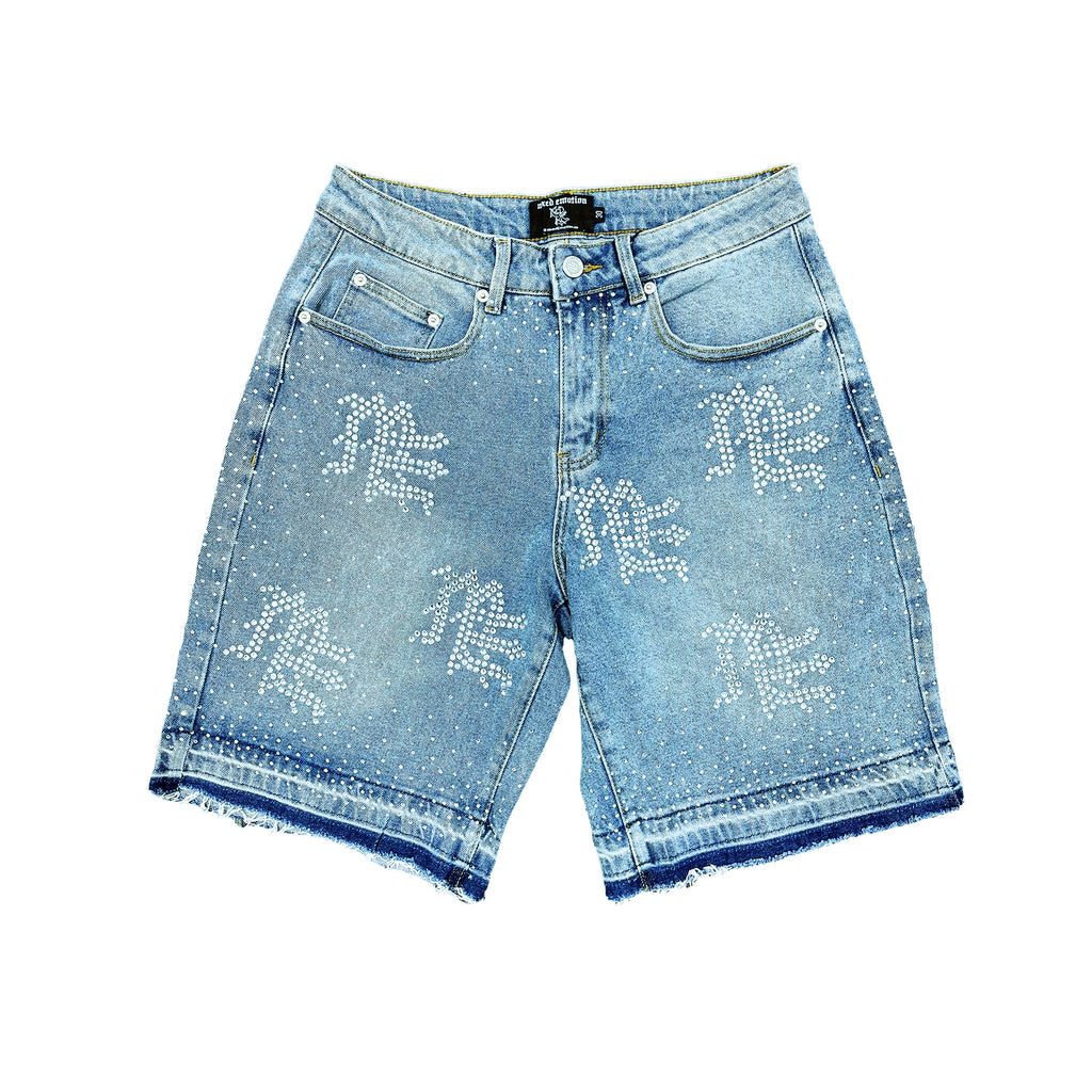 Short Mixed Emotion Rhinestone Denim