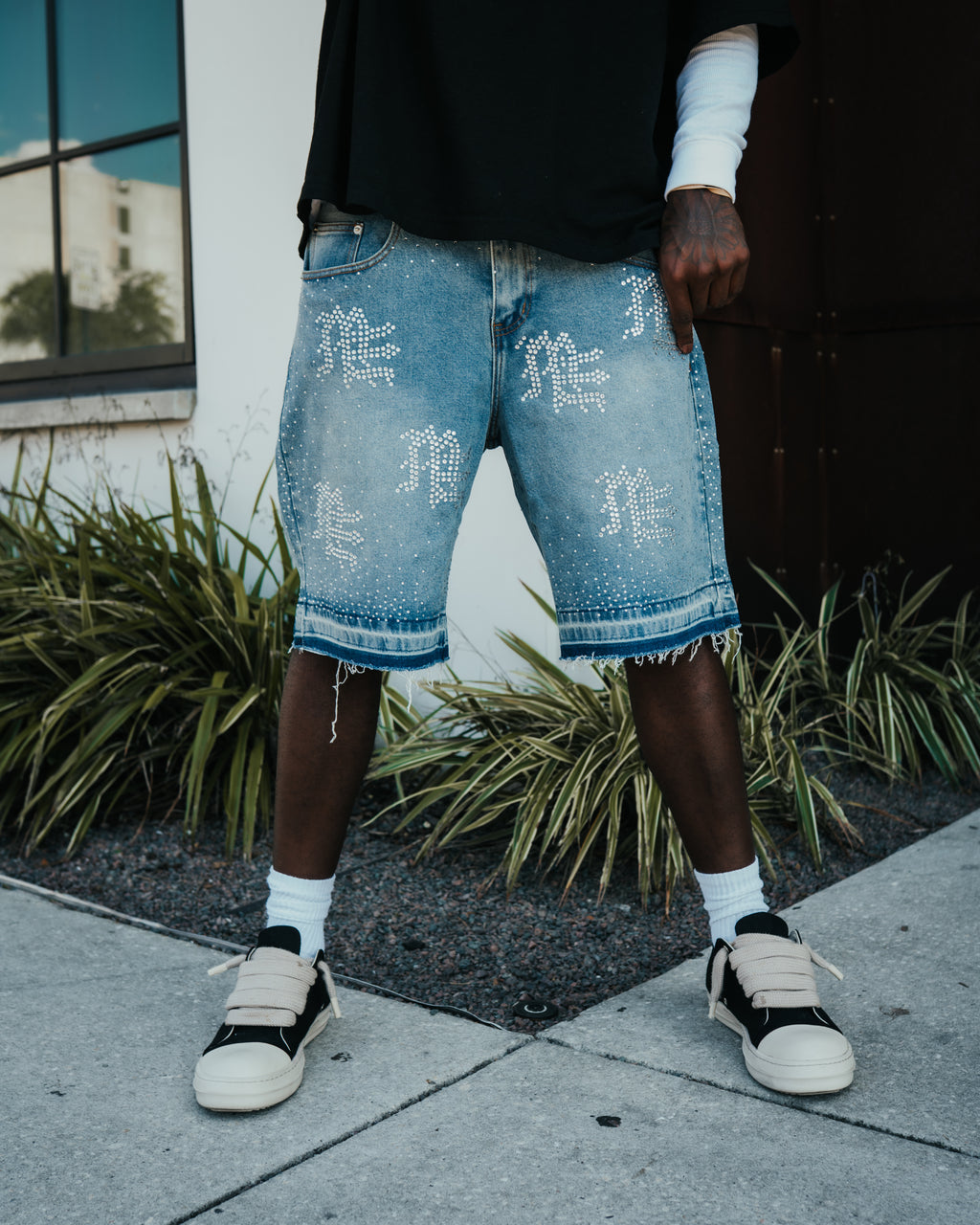 Short Mixed Emotion Rhinestone Denim