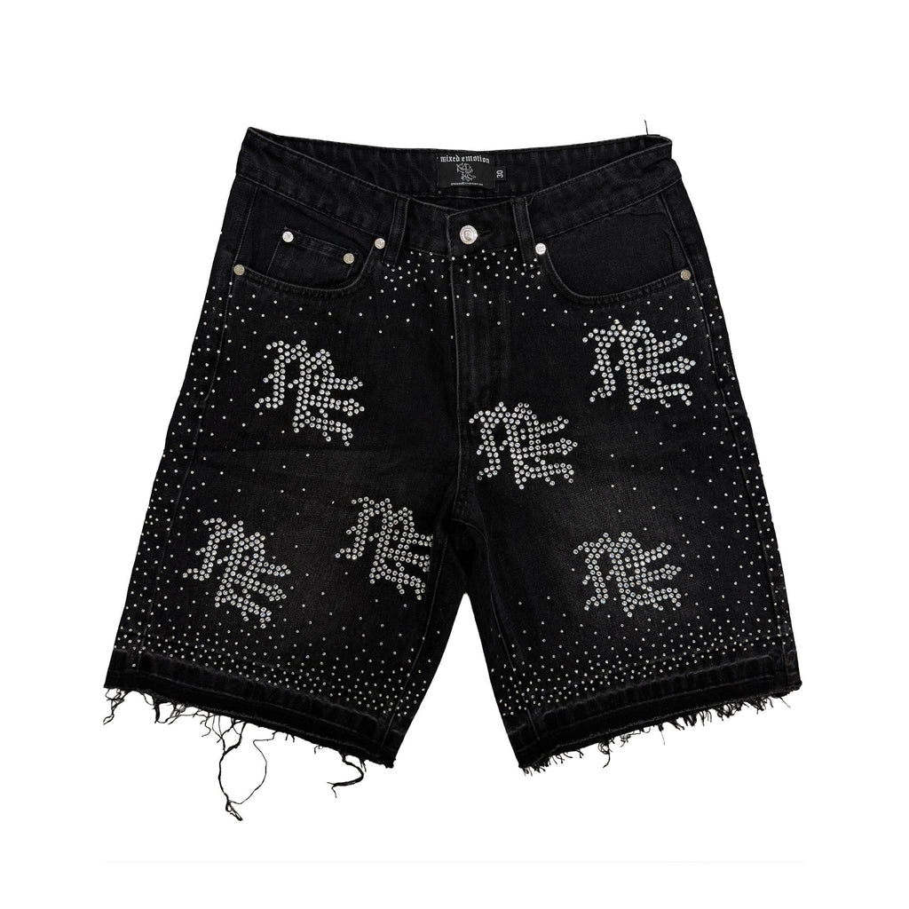 Short Mixed Emotion Rhinestone Denim Black