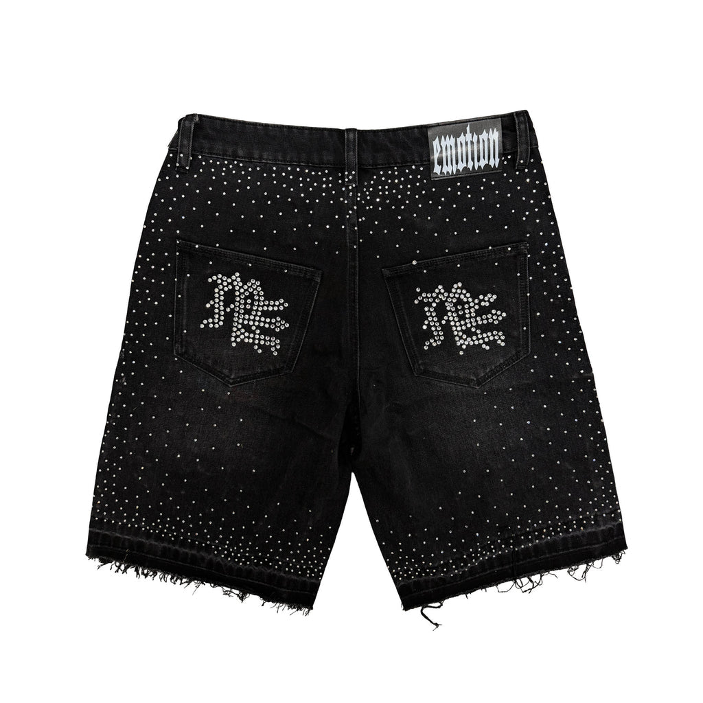 Short Mixed Emotion Rhinestone Denim Black