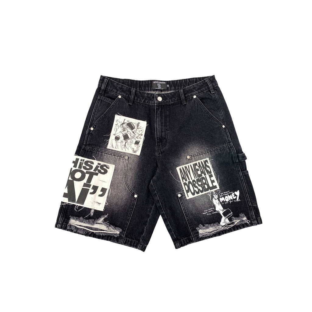 Short Mixed Emotion Black AI Denim