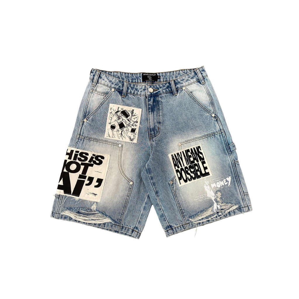 Short Mixed Emotion Blue AI Denim